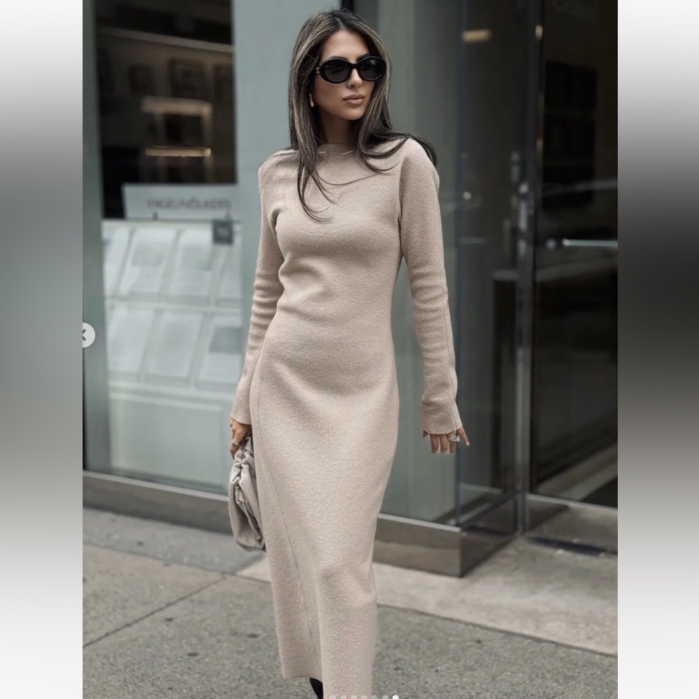 Zara Bouclé Wool Long Dress - New
